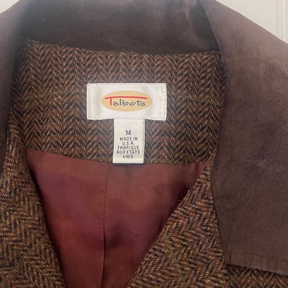 Vintage Talbots Houndstooth Lambswool Vest Suede Collar Made USA Womens Medium - Picture 2 of 9